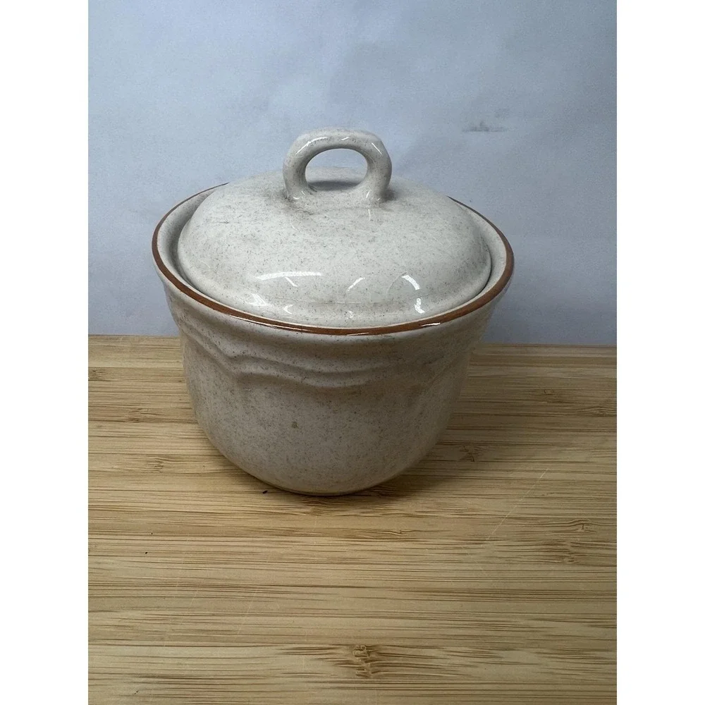Vintage Japanese Stoneware Covered Crock w/ Lid‎ | Speckled Glaze | Japan